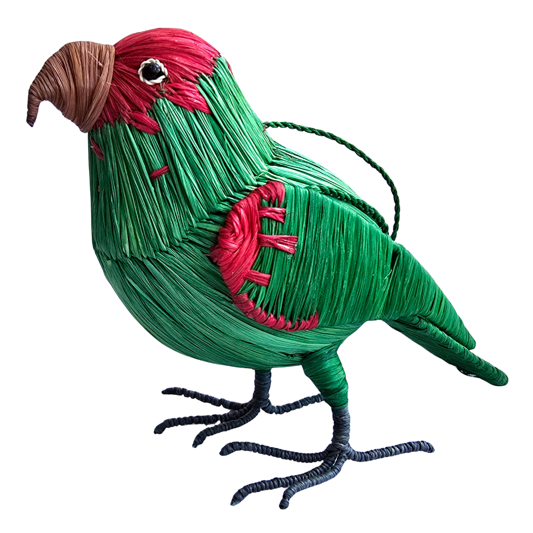 CHERRY HEADED CONURE PARROT BIRD FAIR-TRADE CHRISTMAS TREE ORNAMENT - WOVEN BY PERUVIAN AMAZON ARTISAN