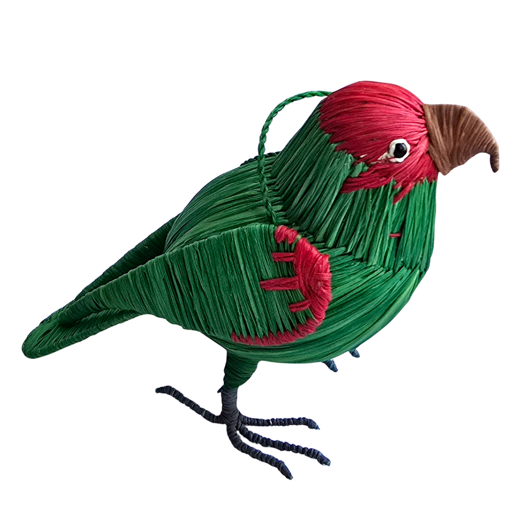 CHERRY HEADED CONURE PARROT BIRD FAIR-TRADE CHRISTMAS TREE ORNAMENT - WOVEN BY PERUVIAN AMAZON ARTISAN