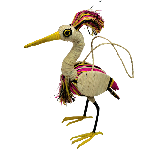 MAGENTA CRESTED HERON BIRD ORNAMENT - WOVEN BY PERUVIAN AMAZON ARTISAN - Amazon Ecology