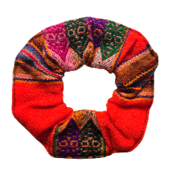 Colorful mantel pattern cotton scrunchies - made by artisan from Peruvian Amazon - Amazon Ecology