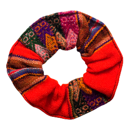 Colorful mantel pattern cotton scrunchies - made by artisan from Peruvian Amazon - Amazon Ecology