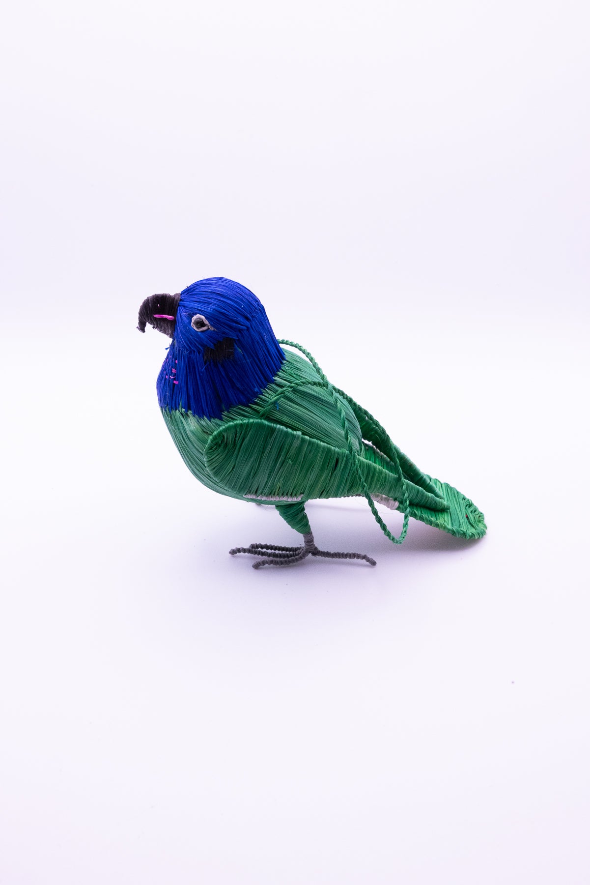 BLUE-HEADED PARROT BIRD - FAIR-TRADE CHRISTMAS TREE ORNAMENT - WOVEN BY PERUVIAN AMAZON ARTISAN