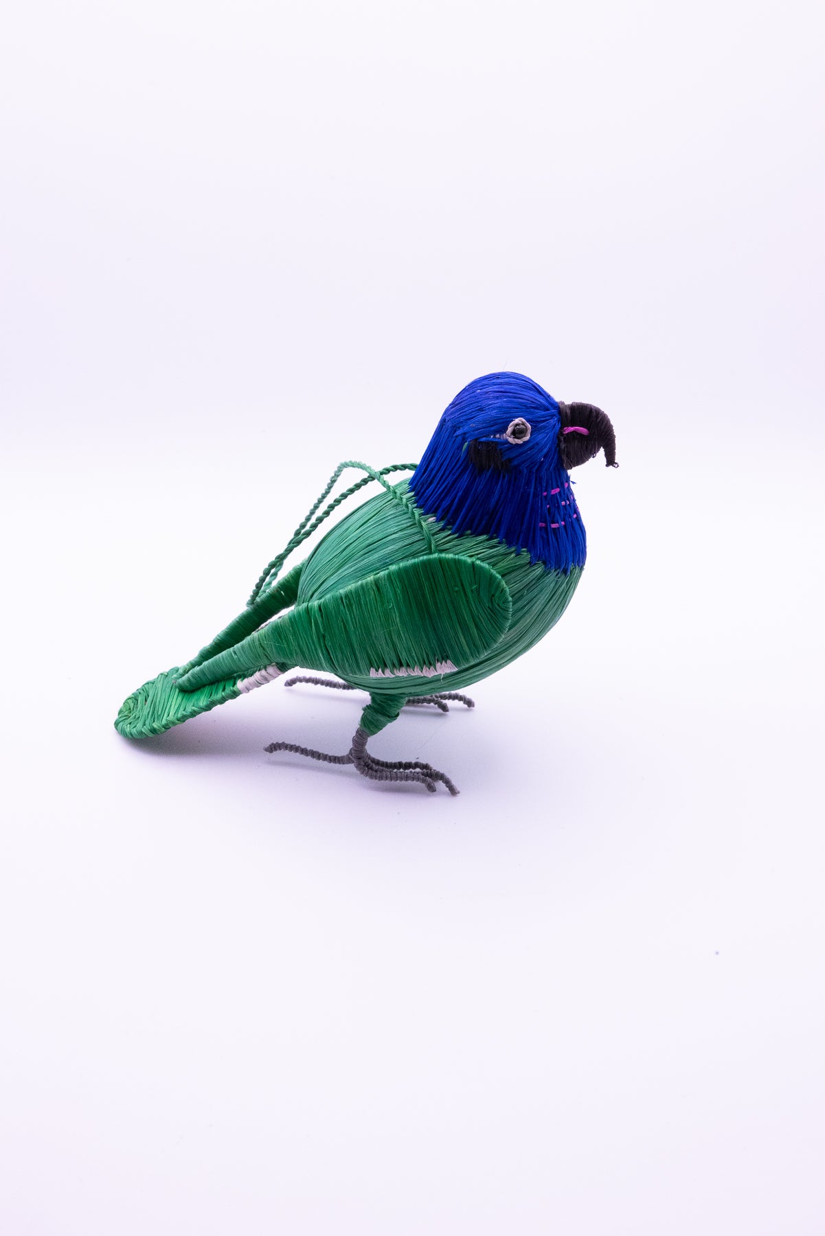BLUE-HEADED PARROT BIRD - FAIR-TRADE CHRISTMAS TREE ORNAMENT - WOVEN BY PERUVIAN AMAZON ARTISAN