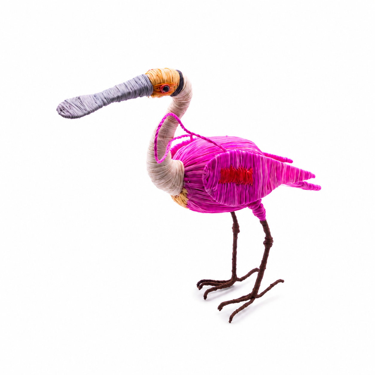 ROSEATE SPOONBILL FAIR-TRADE CHRISTMAS TREE BIRD ORNAMENT - WOVEN BY PERUVIAN AMAZON ARTISAN - Amazon Ecology