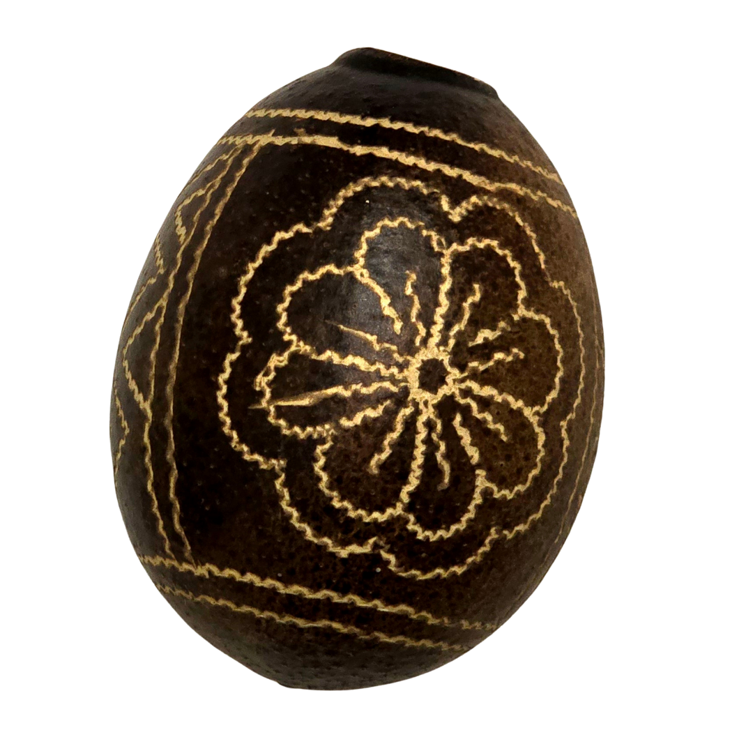 Shipibo pattern calabash hand rattle - made by Peruvian Amazon artisan - Amazon Ecology