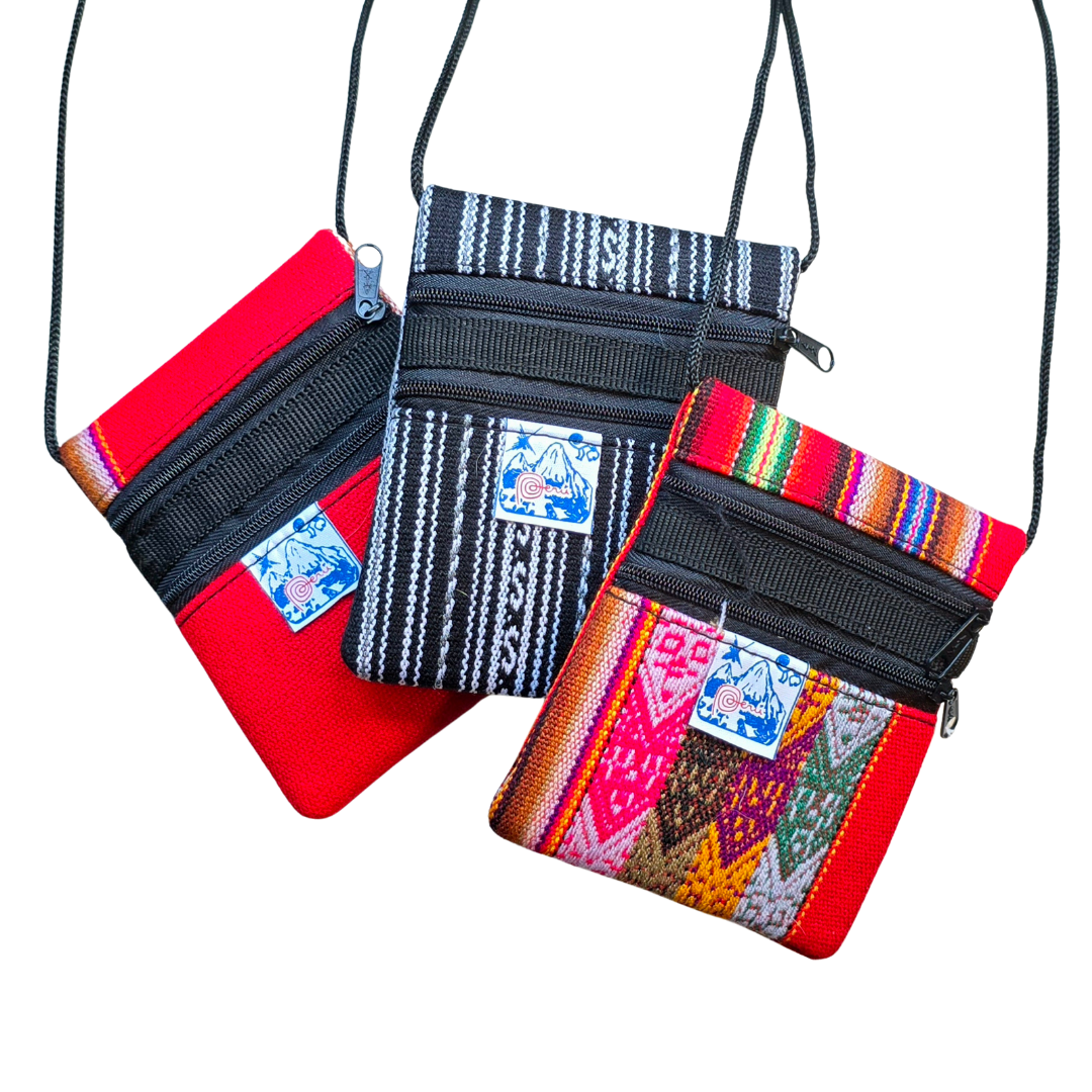 Multi-color mantel fabric coin purses from Peru - Amazon Ecology