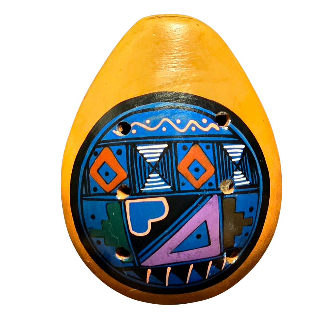 Ocarina ceramic flute with Shipibo and multi-colored designs from Peru - Amazon Ecology