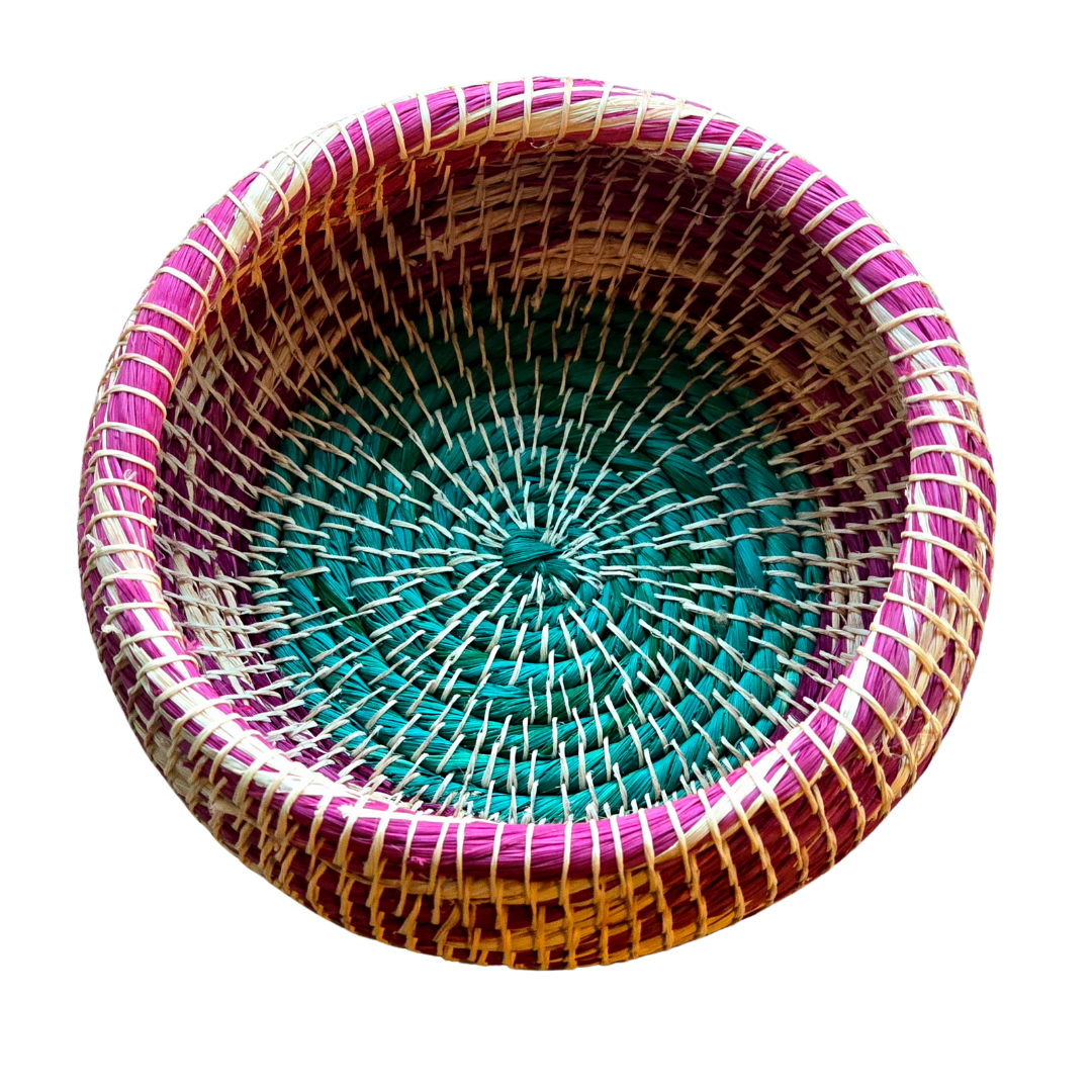Colored chambira woven pots with open top - handmade by Peruvian artisan