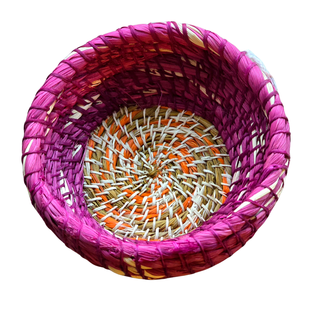 Colored chambira woven pots with open top - handmade by Peruvian artisan