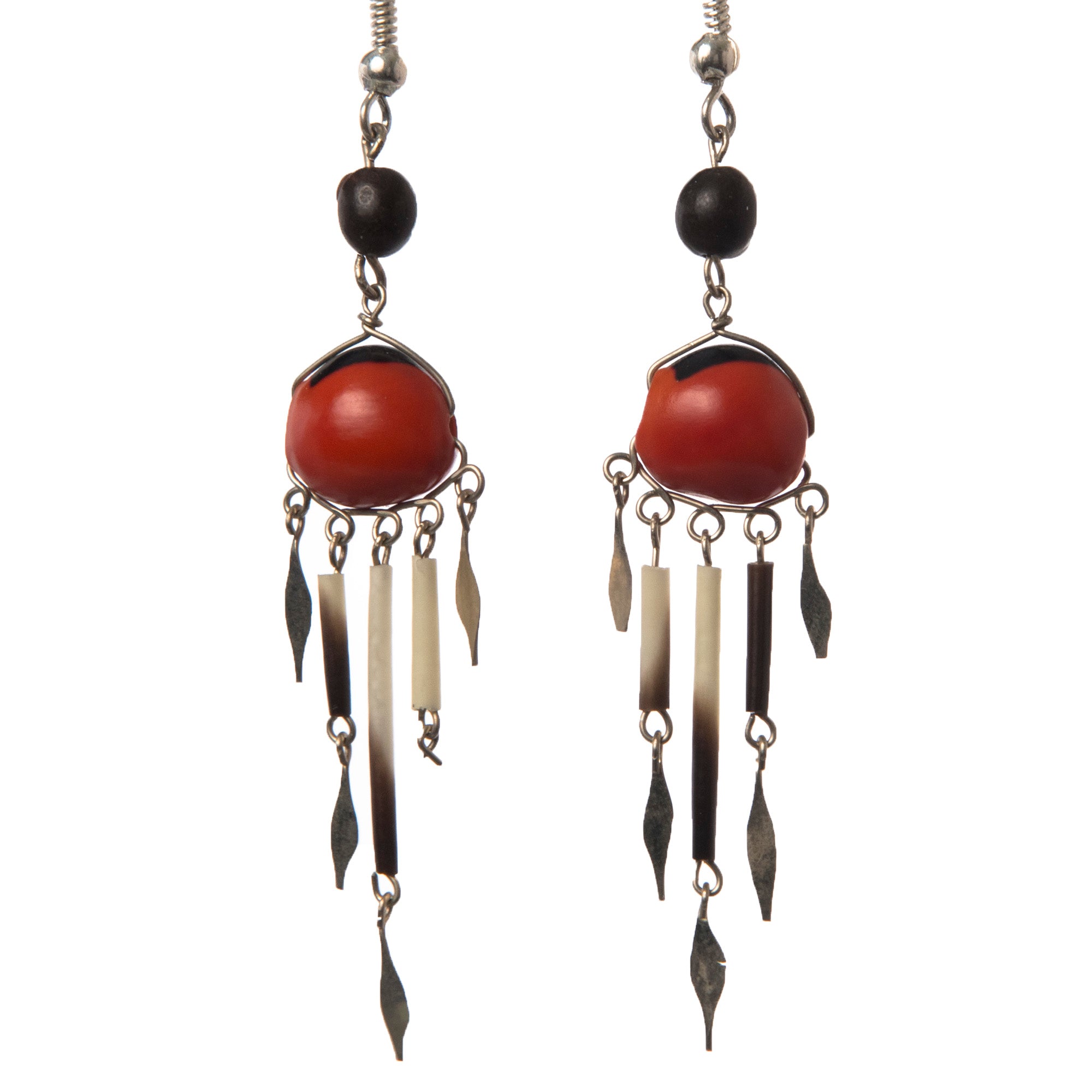 Huayruru seed and dangle earrings - made by Peruvian Amazon artisan - Amazon Ecology