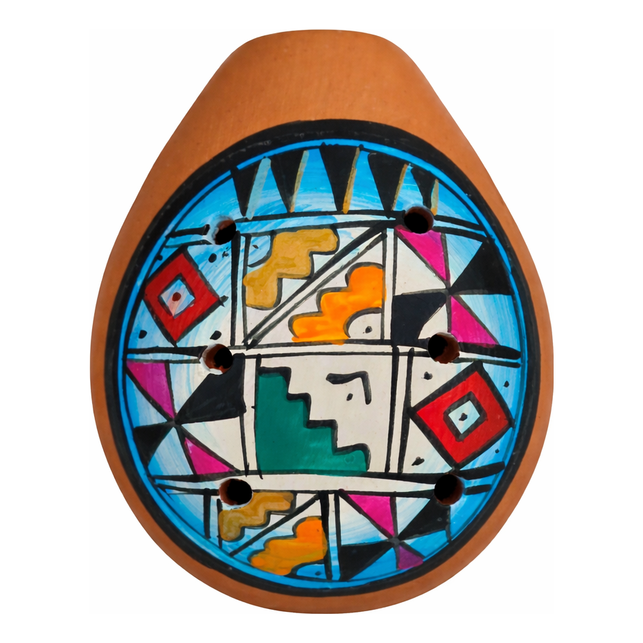 Ceramic ocarinas with multi-colored designs - made by artisans from th