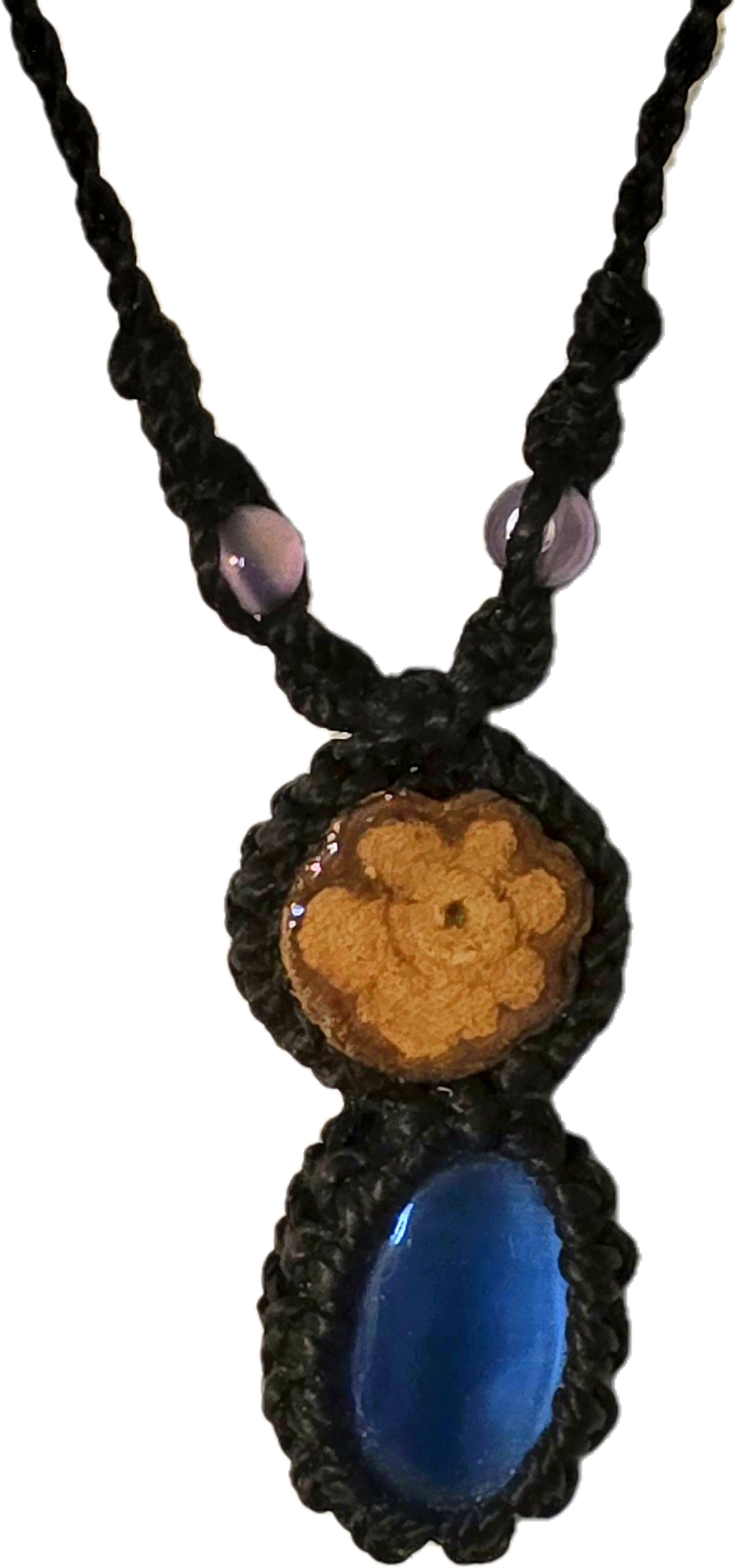 Ayahuasca vine and translucent tiger eye macrame necklace - Amazon Ecology