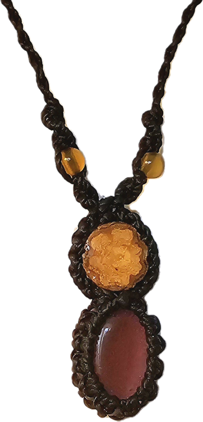 Ayahuasca vine and translucent tiger eye macrame necklace - Amazon Ecology