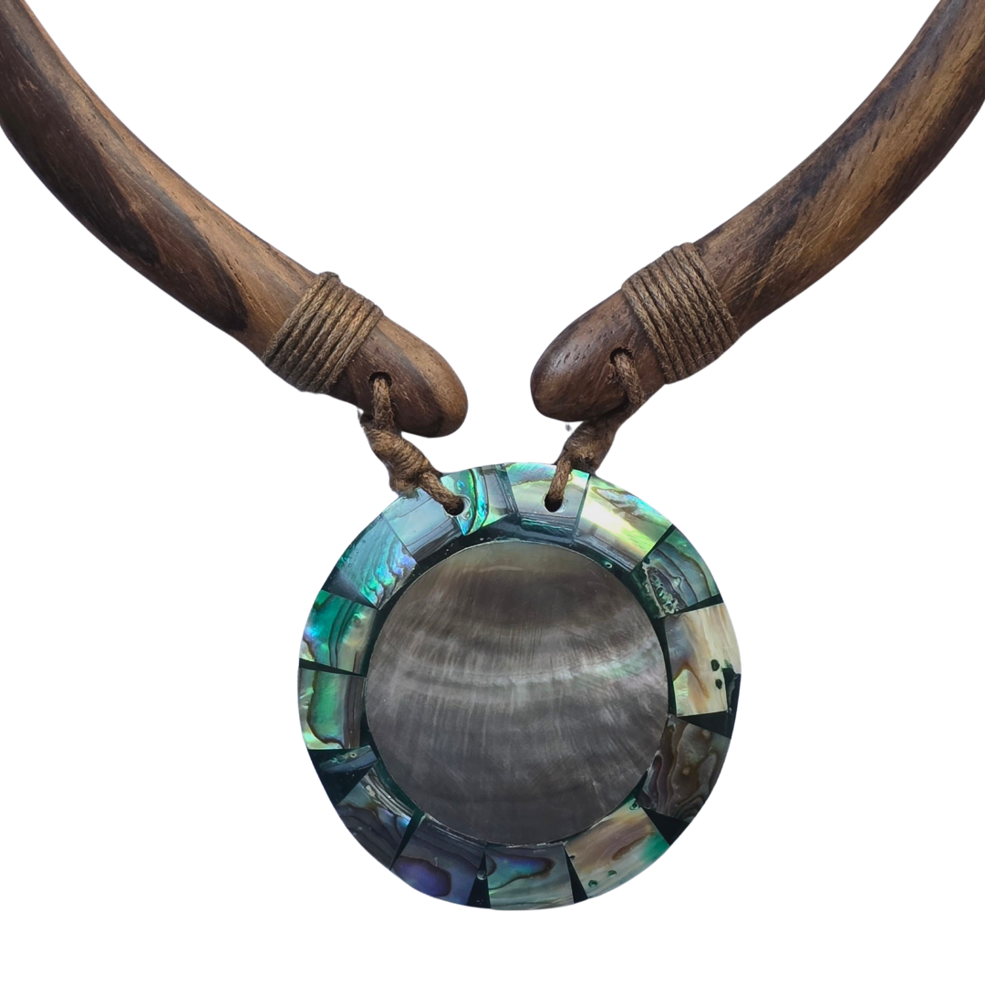 Mother of pearl, abalone and wood necklace from the Peruvian Amazon - Amazon Ecology