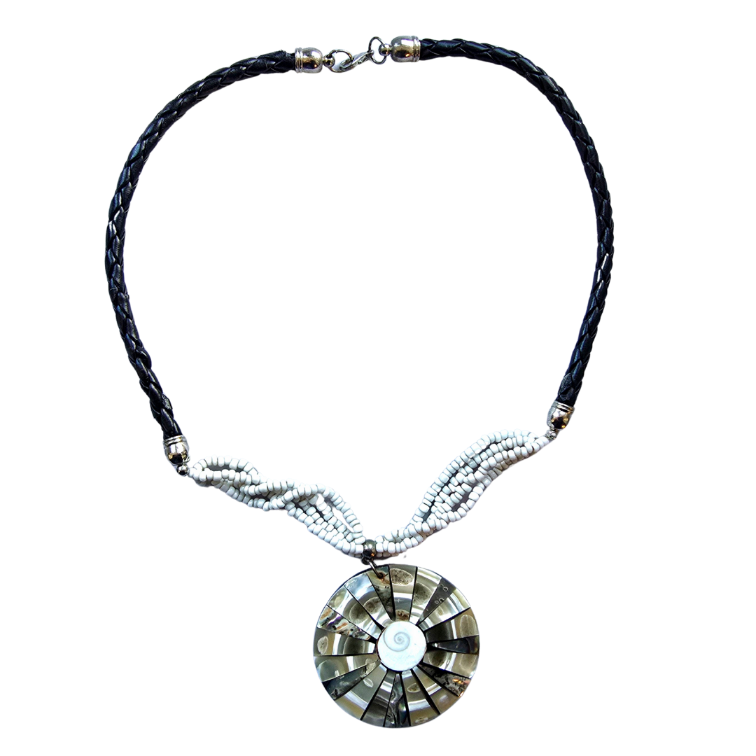 Mother of pearl sun shell necklace from the Peruvian Amazon