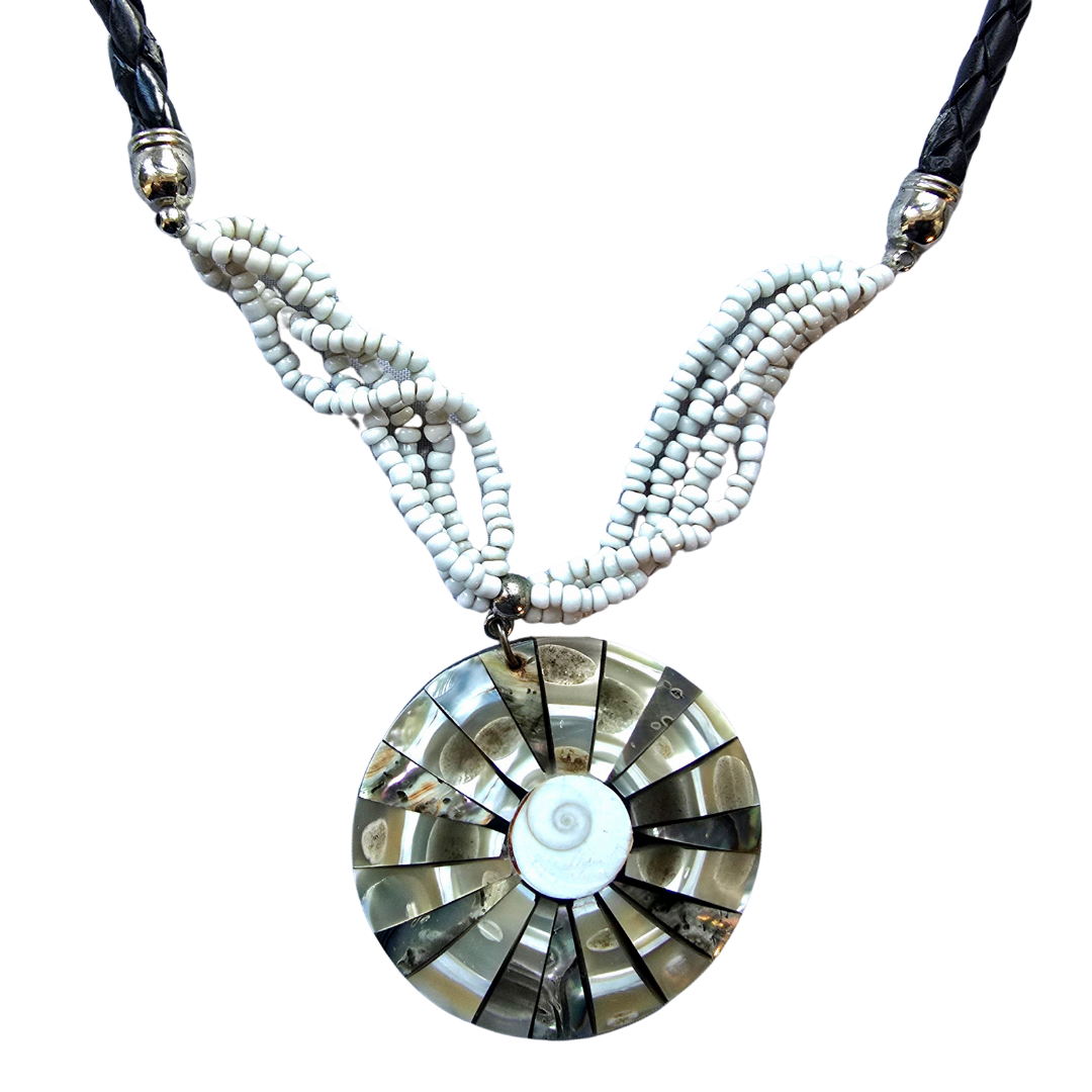 Mother of pearl sun shell necklace from the Peruvian Amazon
