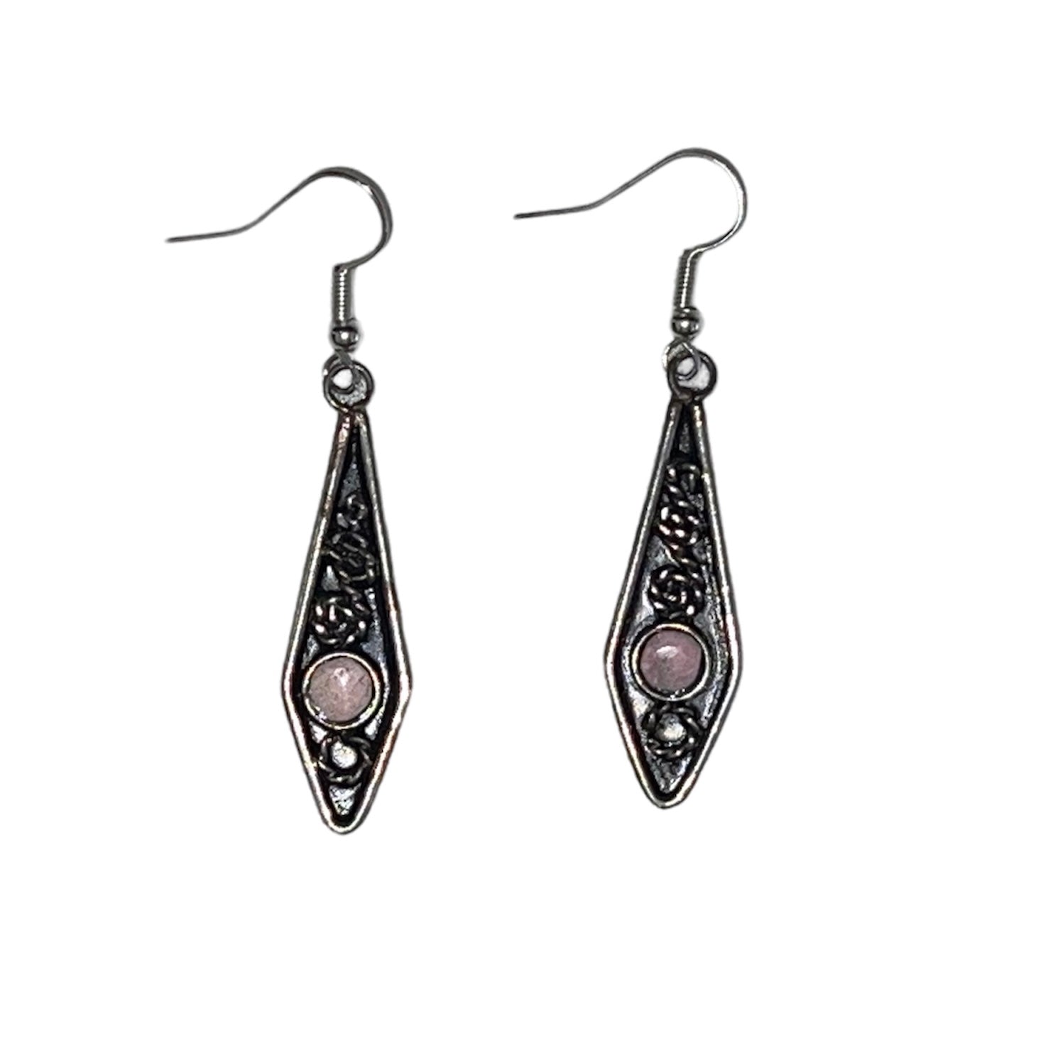 Silver Earrings with Pink Quartz Accents - Made by Peruvian Amazon Artisan - Amazon Ecology