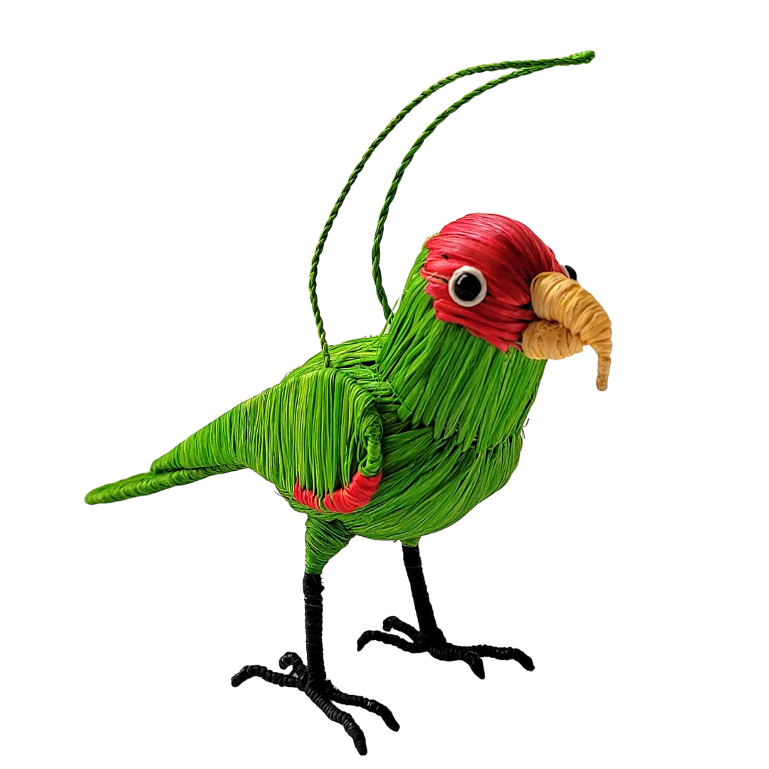 CHERRY HEADED CONURE PARROT BIRD FAIR-TRADE CHRISTMAS TREE ORNAMENT - WOVEN BY PERUVIAN AMAZON ARTISAN - Amazon Ecology