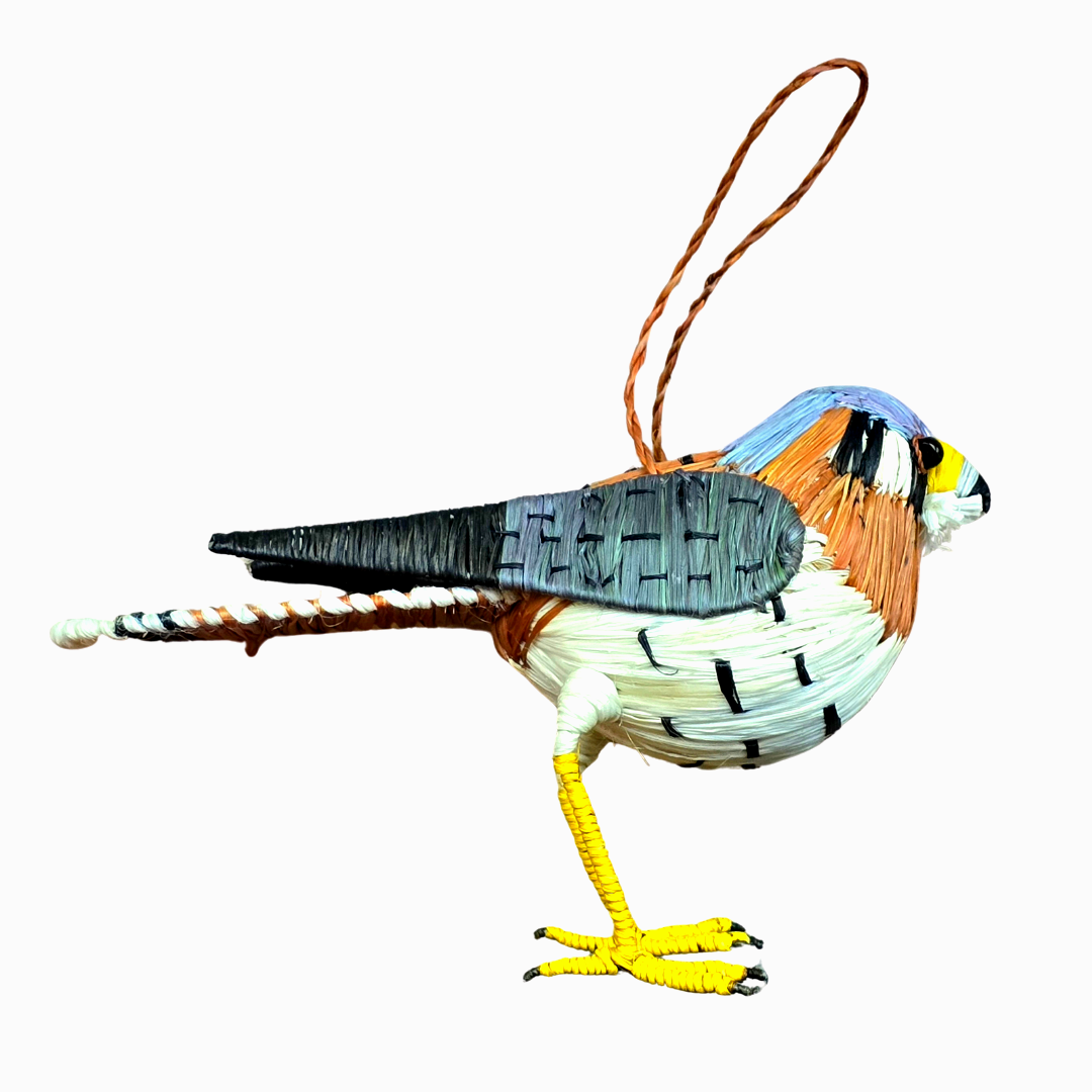 KESTREL BIRD - FAIR-TRADE CHRISTMAS TREE ORNAMENT - WOVEN BY PERUVIAN AMAZON ARTISAN - Amazon Ecology