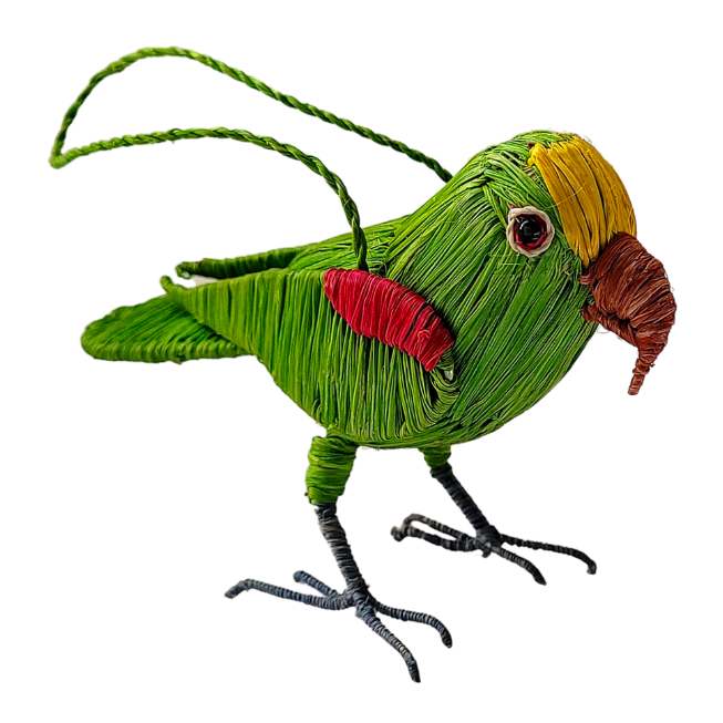 YELLOW CROWNED PARROT BIRD FAIR-TRADE CHRISTMAS TREE ORNAMENT - WOVEN BY PERUVIAN AMAZON ARTISAN - Amazon Ecology