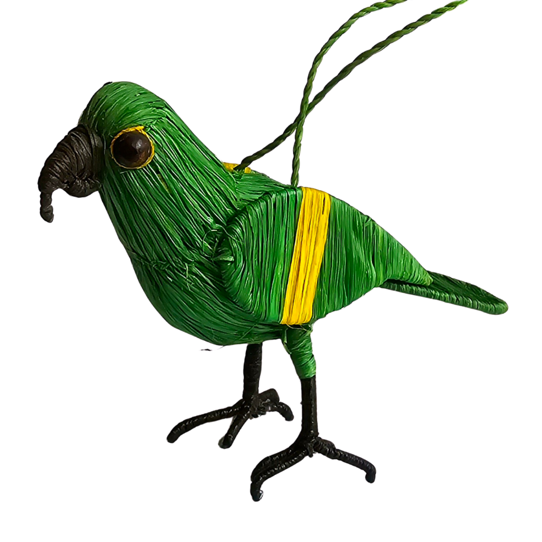 YELLOW CROWNED PARROT BIRD FAIR-TRADE CHRISTMAS TREE ORNAMENT - WOVEN BY PERUVIAN AMAZON ARTISAN - Amazon Ecology
