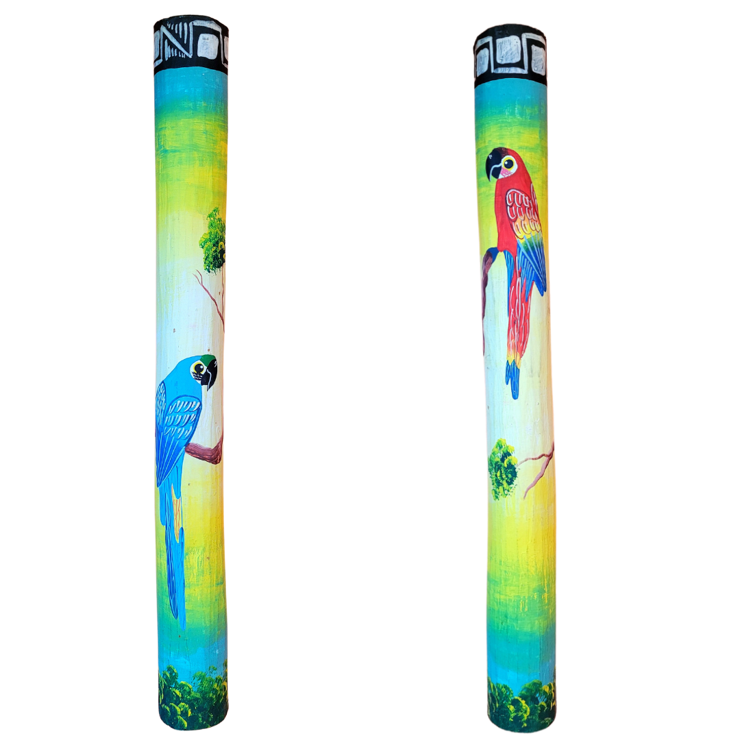 Rainsticks with wildlife and Kukama designs from the Peruvian Amazon - Amazon Ecology