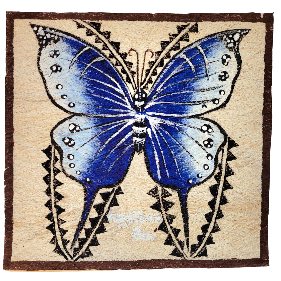 Kukama butterfly painting on llanchama tree bark canvas - Amazon Ecology