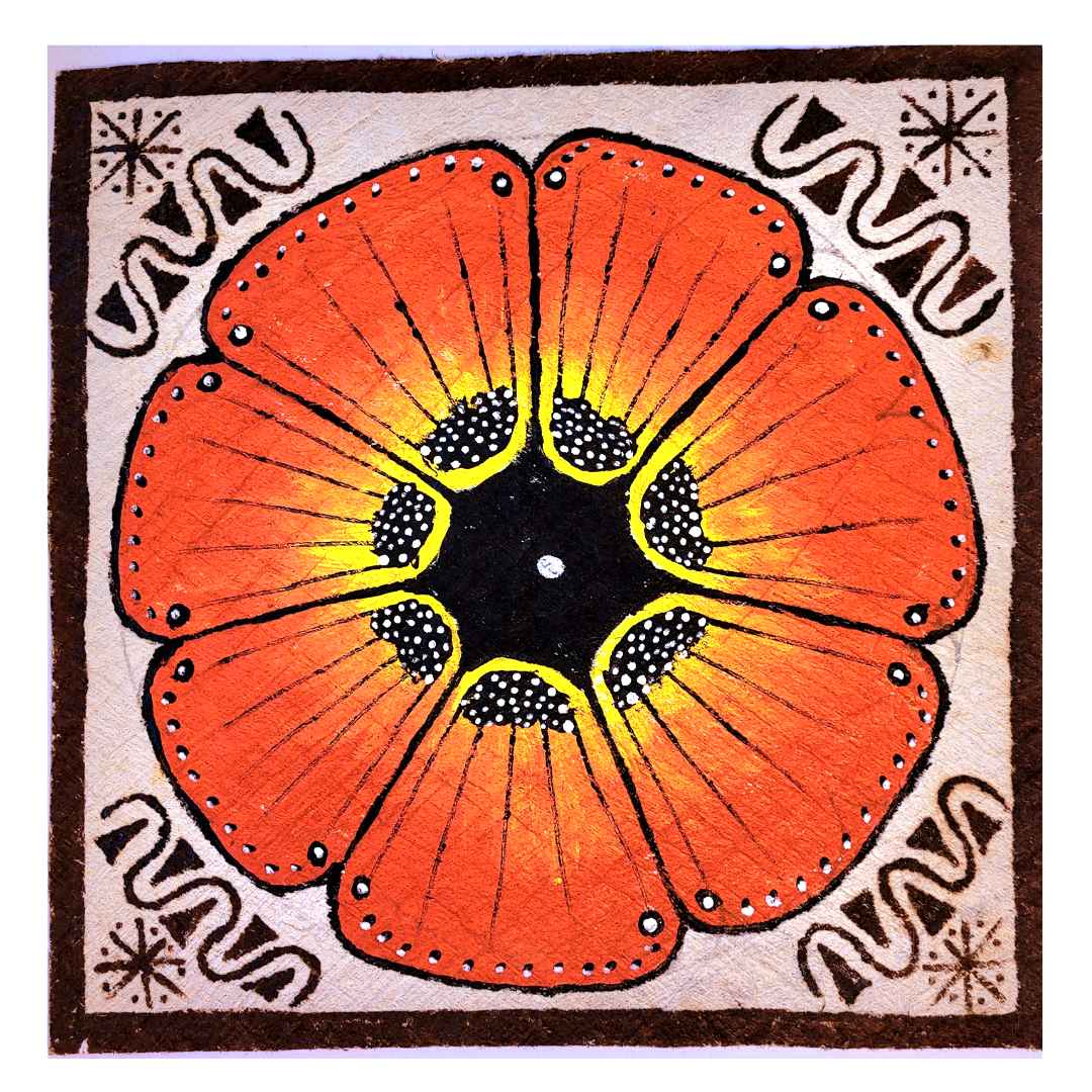 Kukama ayahuasca flower painting on llanchama tree bark canvas - made by Peruvian Amazon artists - Amazon Ecology