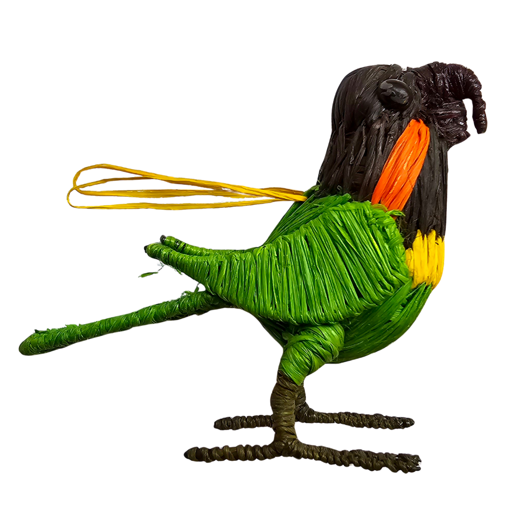 Orange cheeked parrot - woven bird ornament - handmade by a Peruvian Amazon artisan - Amazon Ecology