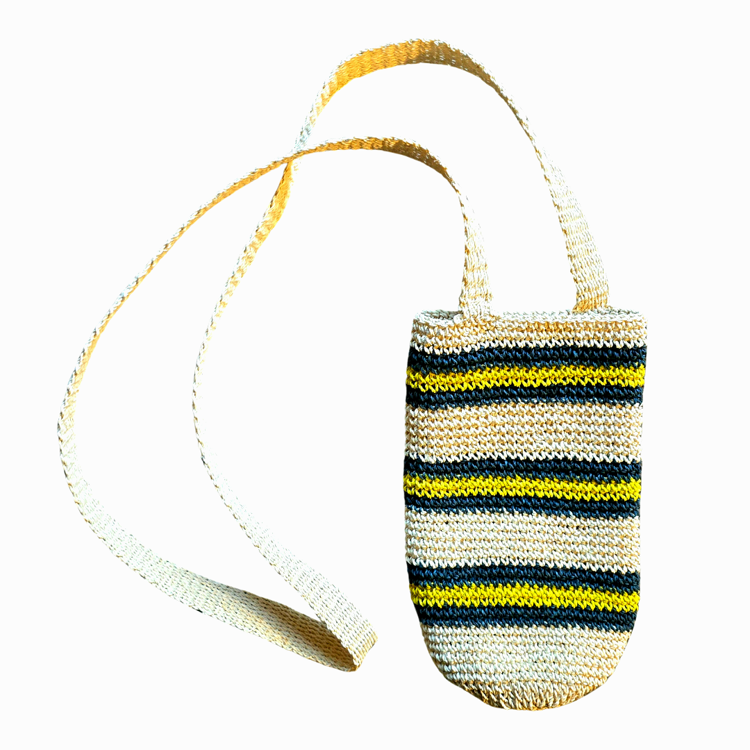 Fair-Trade Bottle Carrier/Wine Tote with black and yellow stripes - Amazon Ecology