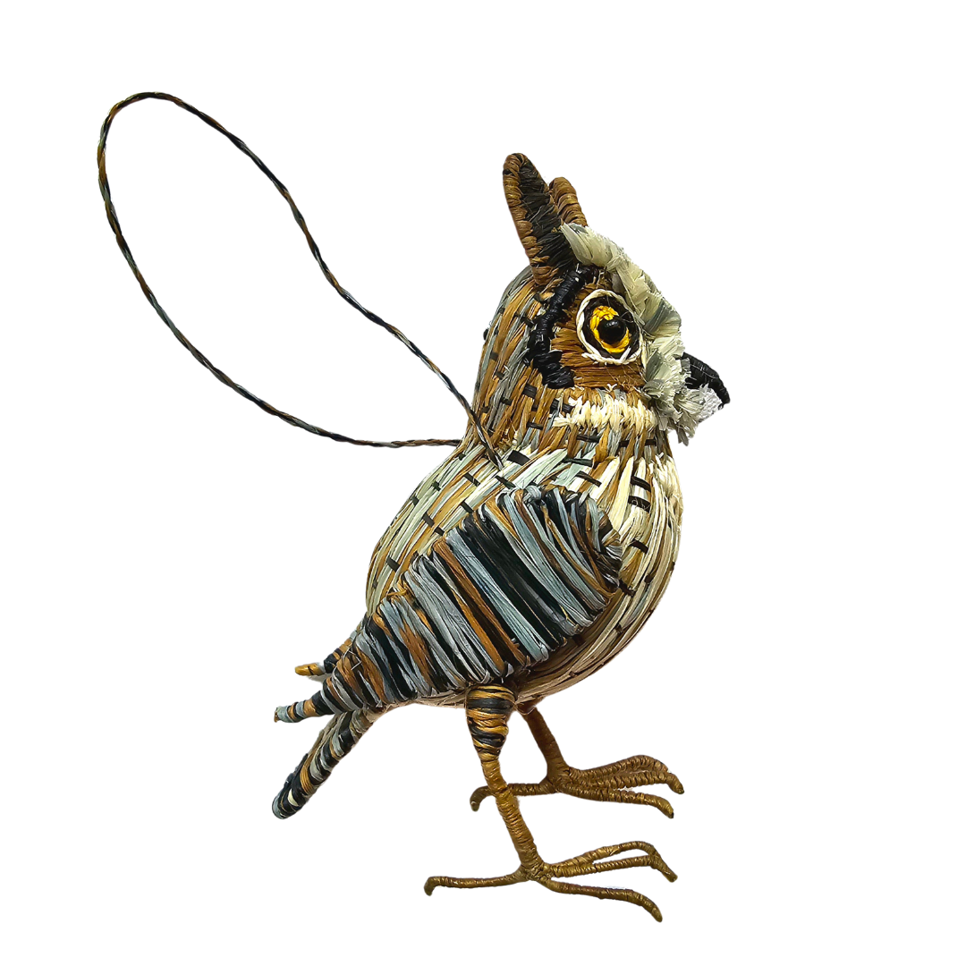 GREAT HORNED OWL BIRD FAIR -TRADE ORNAMENT AND DECORATION- WOVEN BY PERUVIAN AMAZON ARTISAN - Amazon Ecology