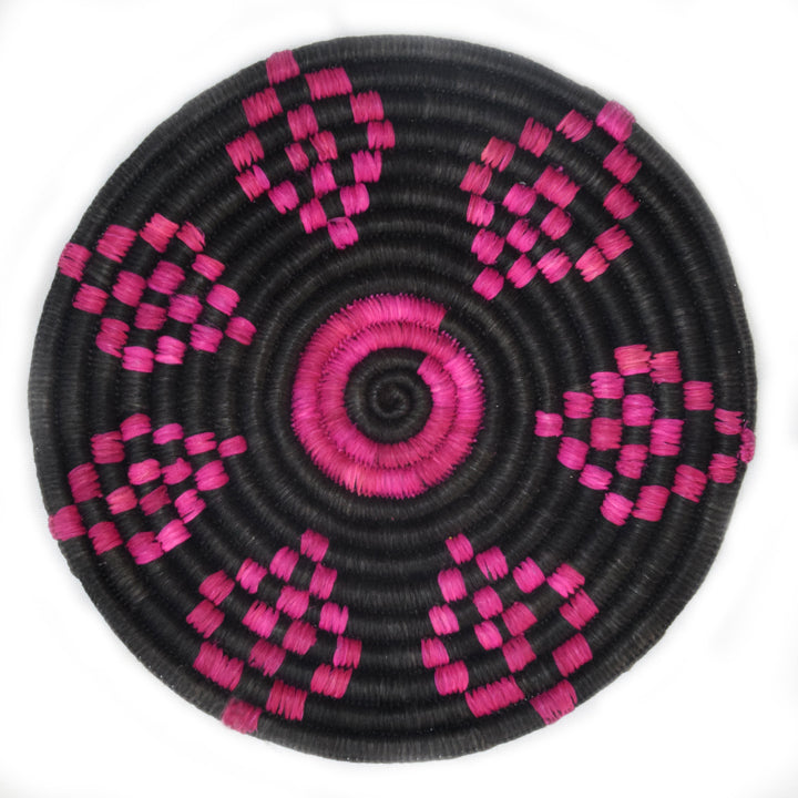 Woven hot pad (trivet) and center piece - black with fushia diamond figures - Amazon Ecology