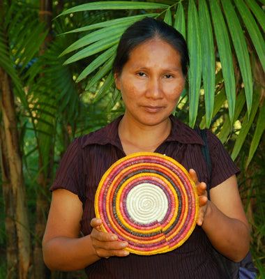 Woven hot pad (trivet) and center piece with earth tone rings (TP047) - Amazon Ecology