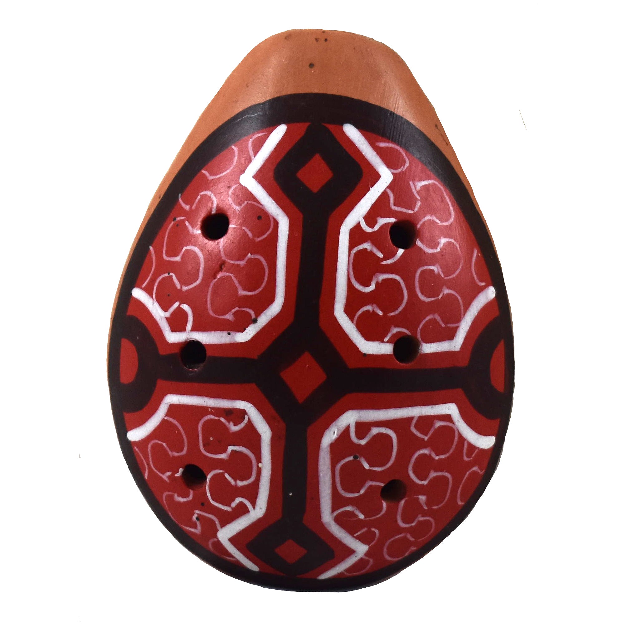 Ocarina ceramic flute with Shipibo and multi-colored designs from Peru - Amazon Ecology