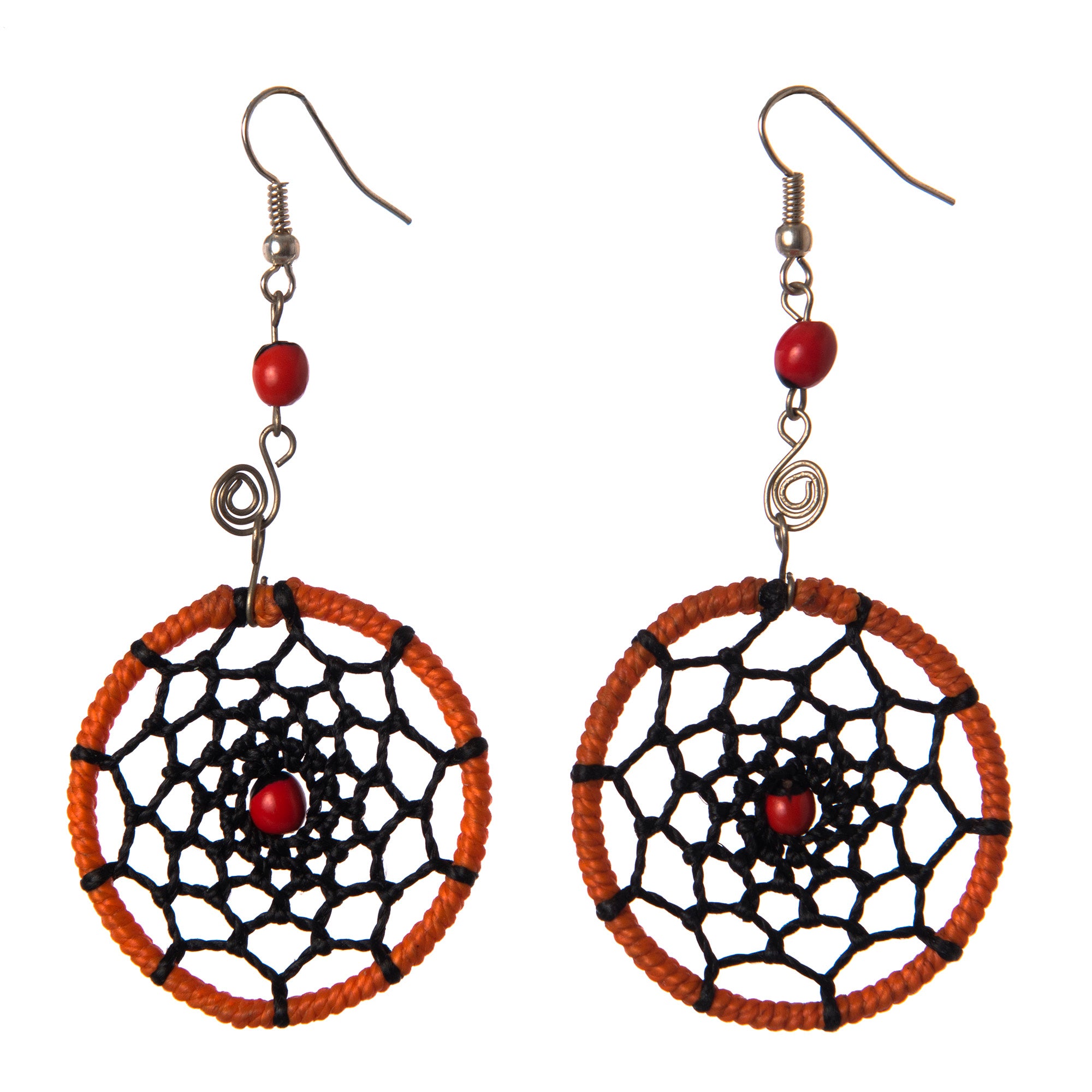 Spider Web and Huayruru Bead Earrings - made by Peruvian Amazon artisan - Amazon Ecology