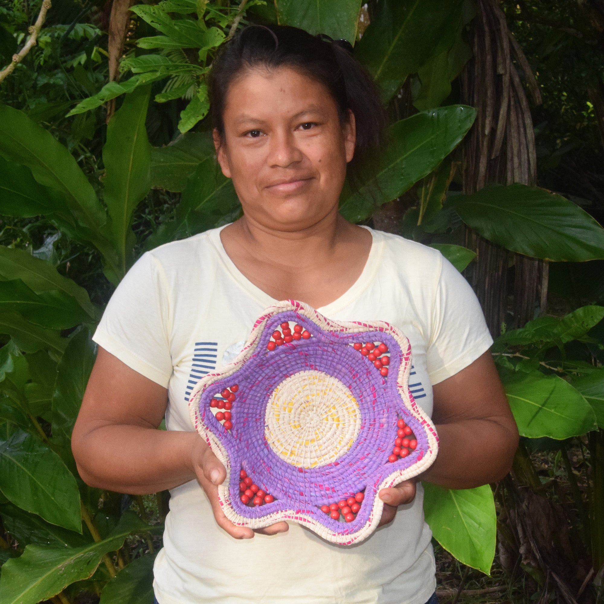 GRAPE WITH CHERRIES -HANDMADE CHAMBIRA PALM FIBER BASKET -  WOVEN BY ARTISAN FROM PERUVIAN AMAZON - Amazon Ecology