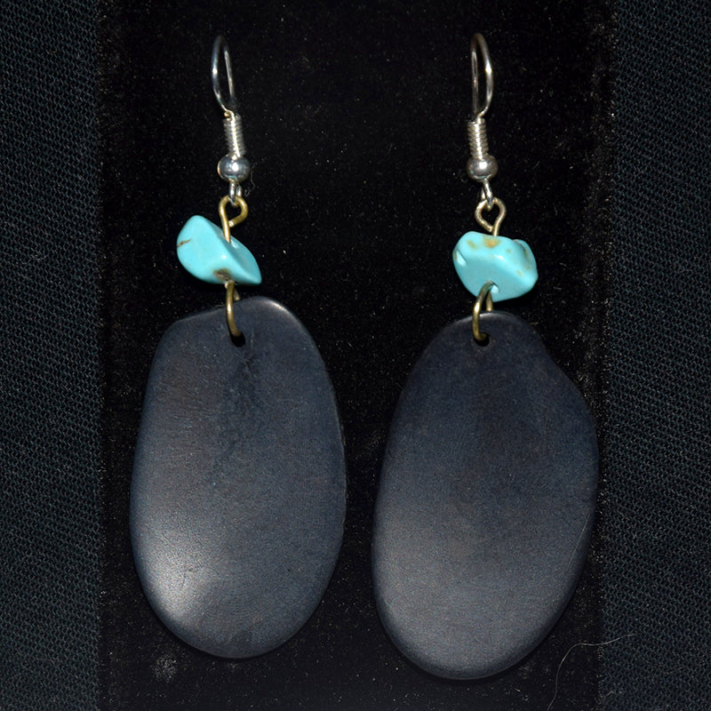 Black Tagua Palm Nut Slice Earrings - made by Peruvian Amazon artisan - Amazon Ecology
