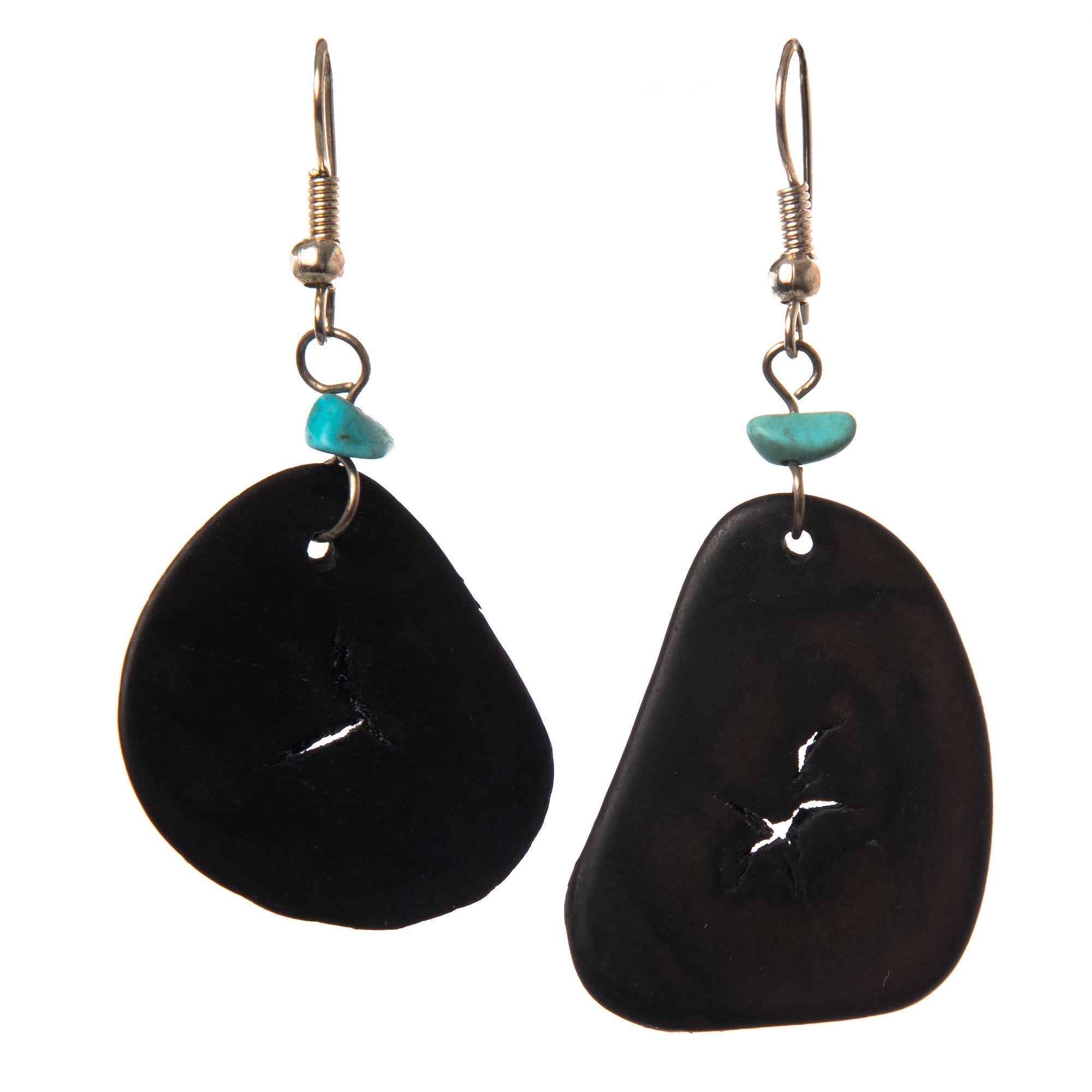 Black Tagua Palm Nut Slice Earrings - made by Peruvian Amazon artisan - Amazon Ecology