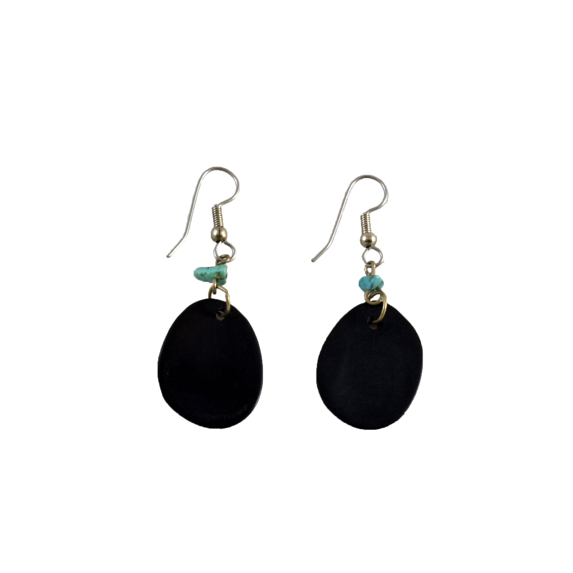 Black Tagua Palm Nut Slice Earrings - made by Peruvian Amazon artisan - Amazon Ecology