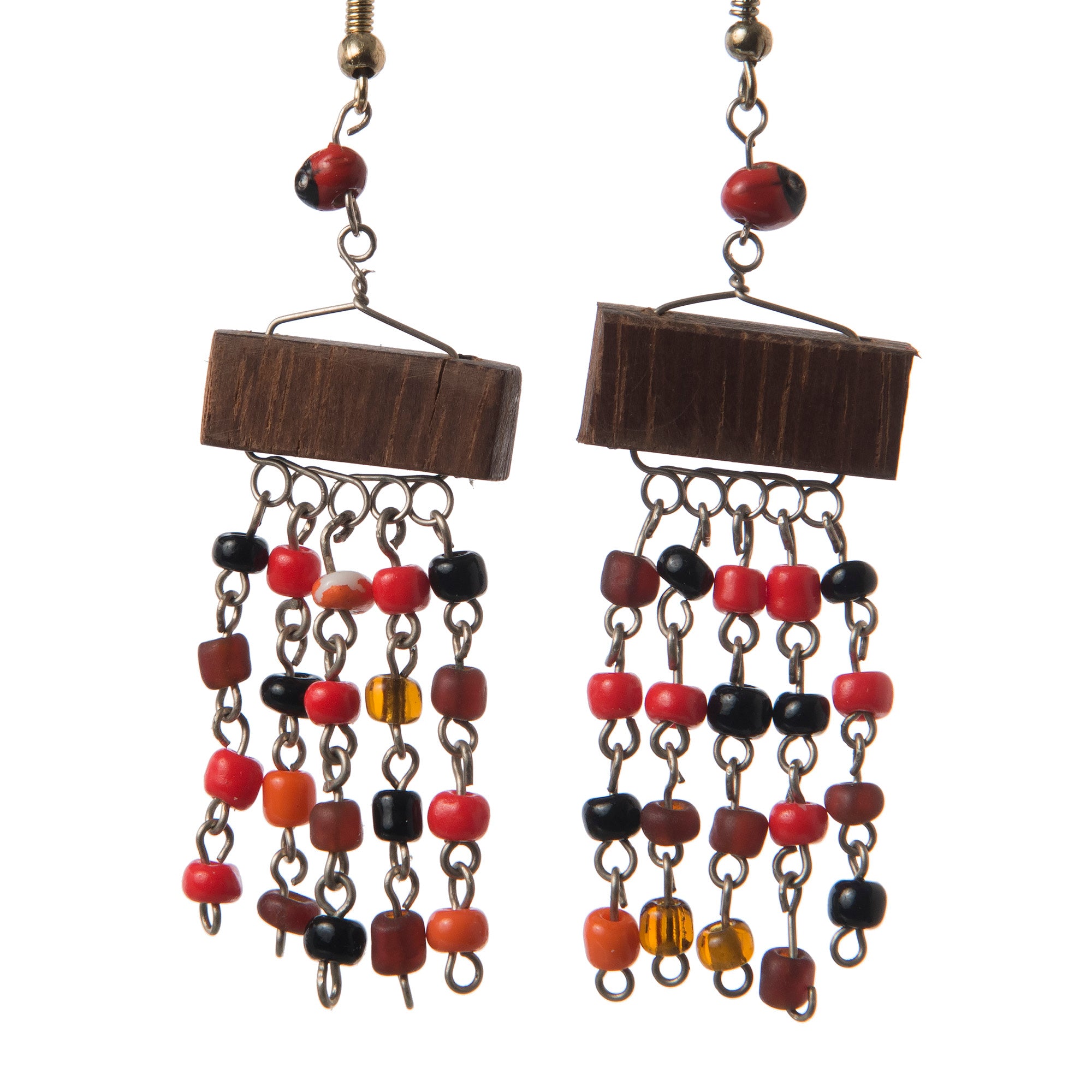 Palo sangre and huayruru seed earrings - made by Peruvian Amazon artisan - Amazon Ecology