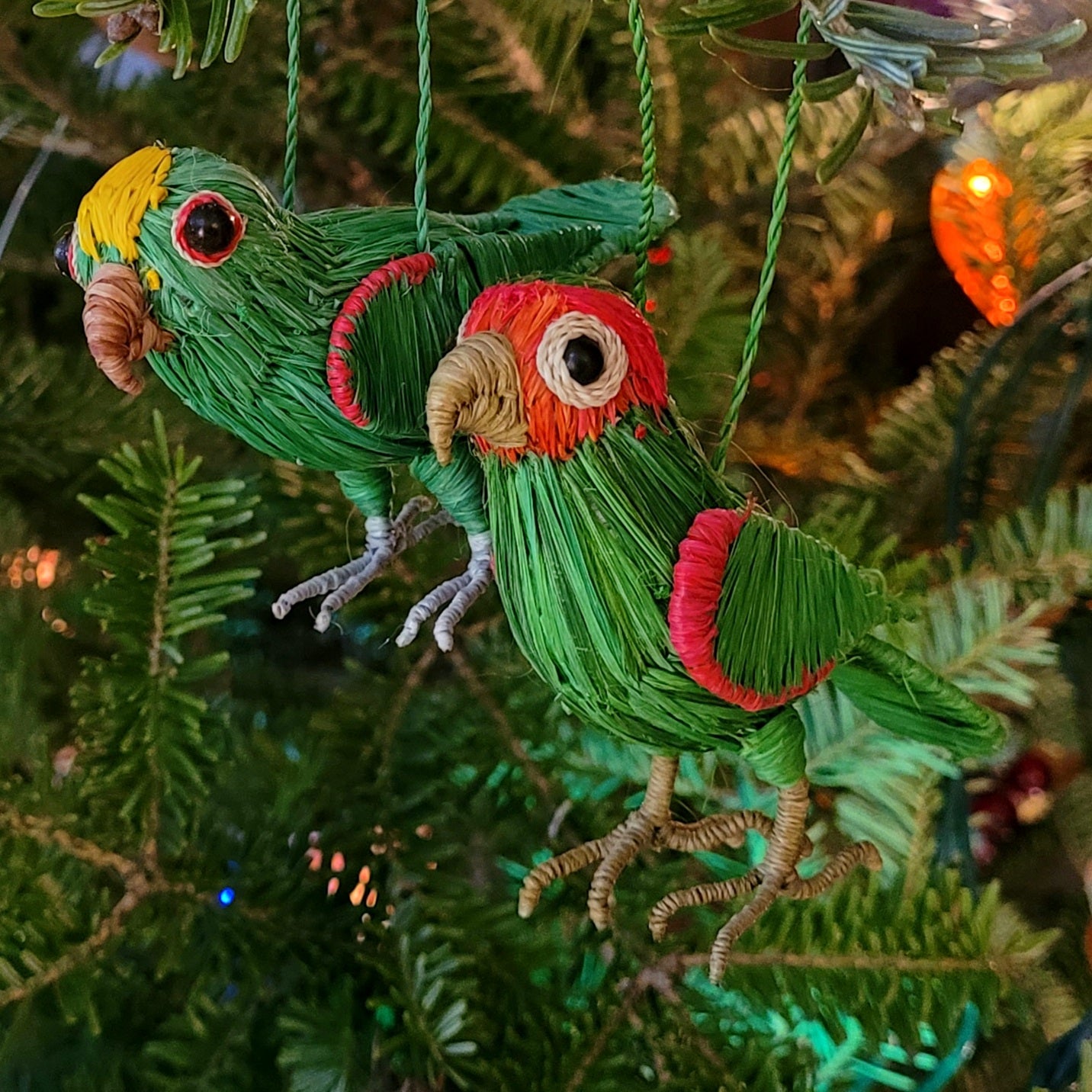 YELLOW CROWNED PARROT BIRD FAIR-TRADE CHRISTMAS TREE ORNAMENT - WOVEN BY PERUVIAN AMAZON ARTISAN - Amazon Ecology