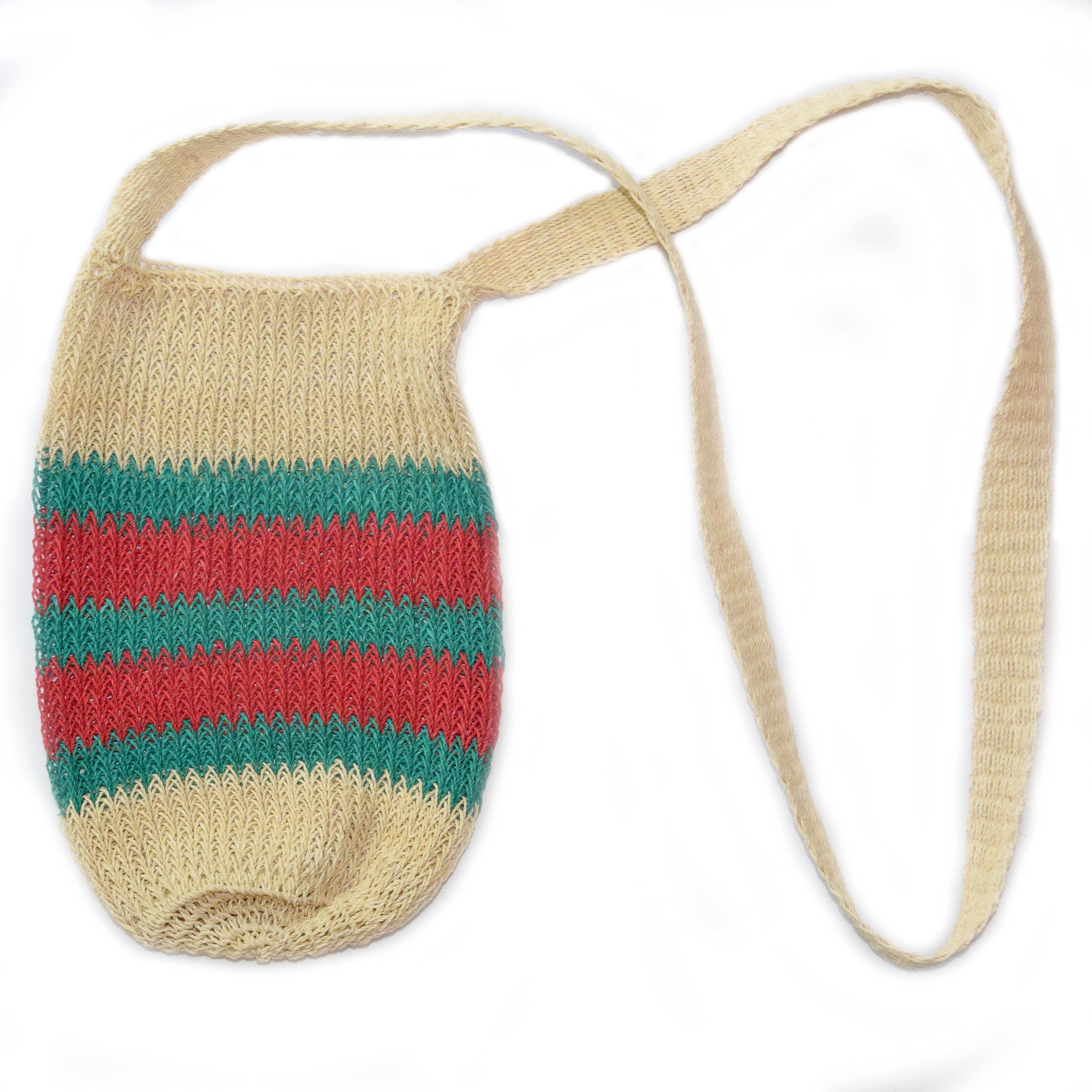 Fair-Trade Bottle Carrier/Wine Tote double green and red bands - Amazon Ecology
