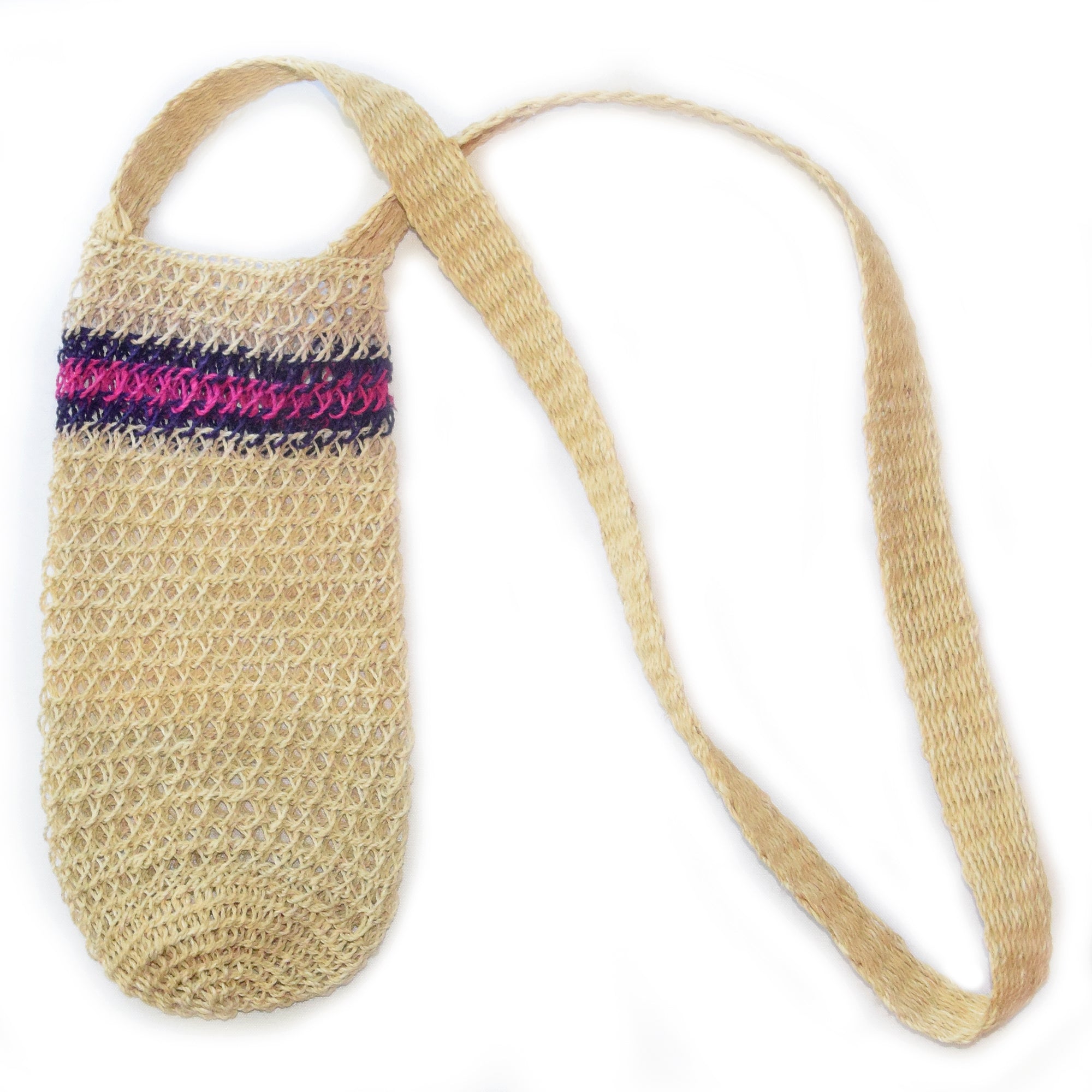 Fair-Trade Bottle Carrier/Wine Tote with purple and pink bands - Amazon Ecology