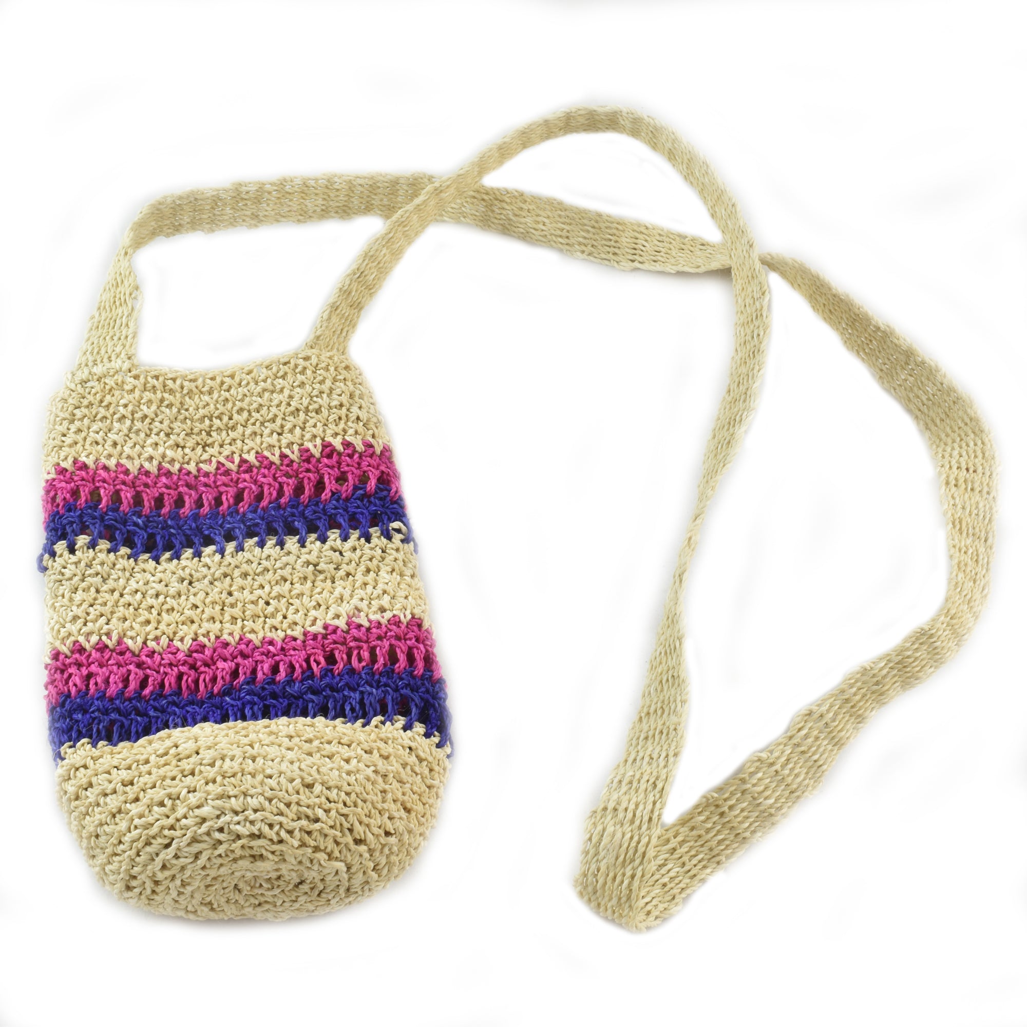 Fair-Trade Bottle Carrier/Wine Tote with double purple and pink bands - Amazon Ecology