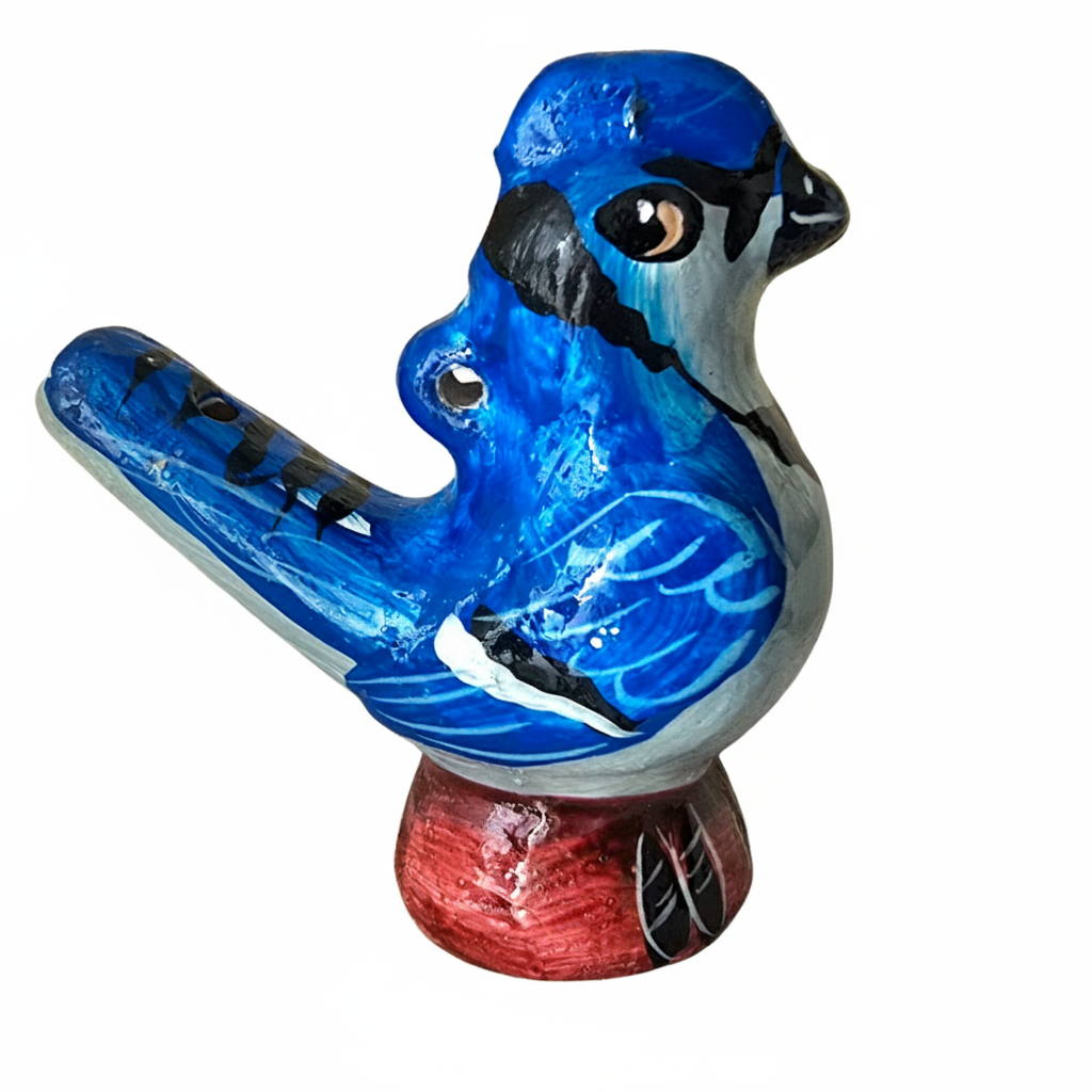 Blue jay ceramic bird water whistle from the Peruvian Amazon