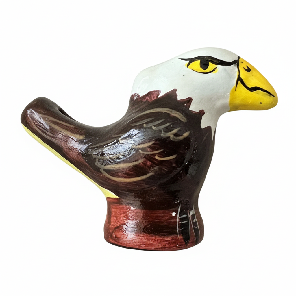 Bald eagle ceramic bird water whistle from the Peruvian Amazon