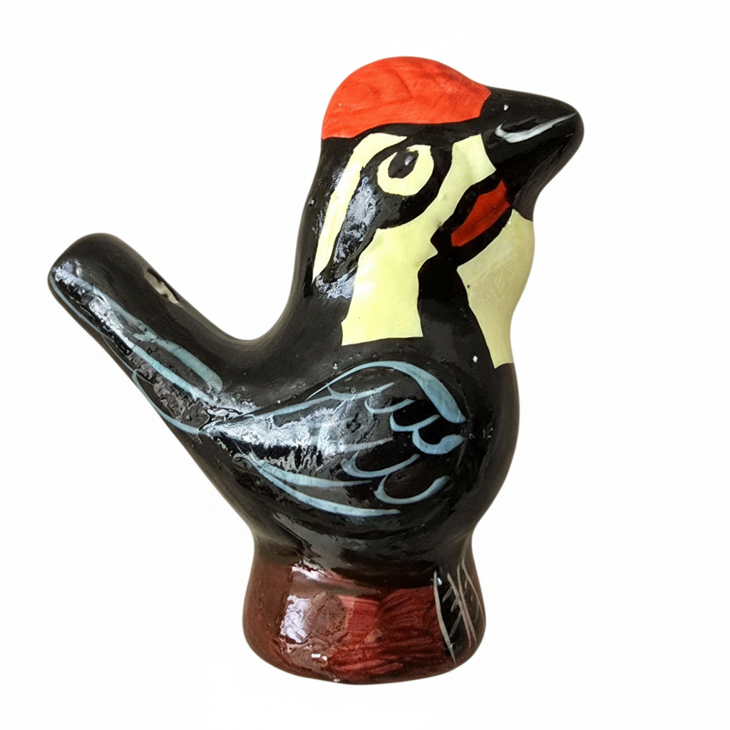 Pileated woodpecker ceramic bird water whistle from the Peruvian Amazon