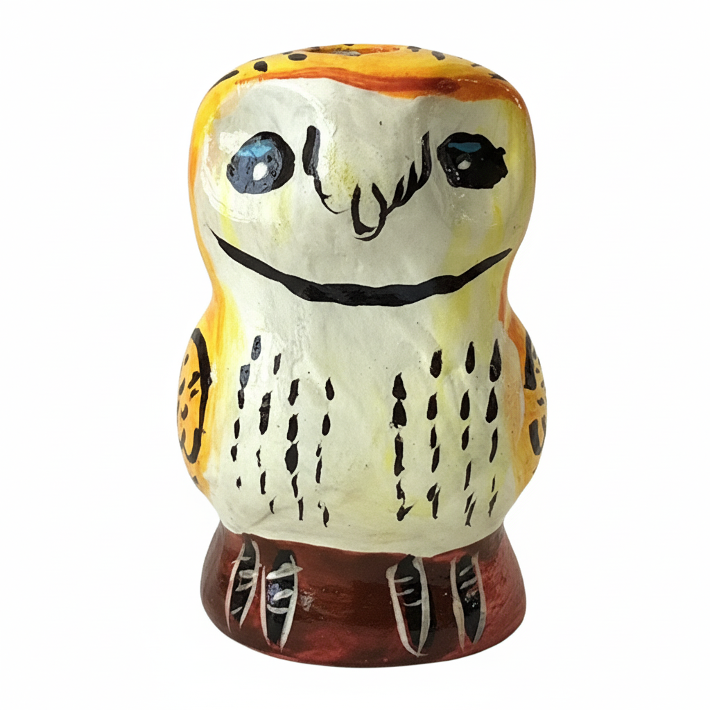 Barn owl ceramic bird water whistle from the Peruvian Amazon
