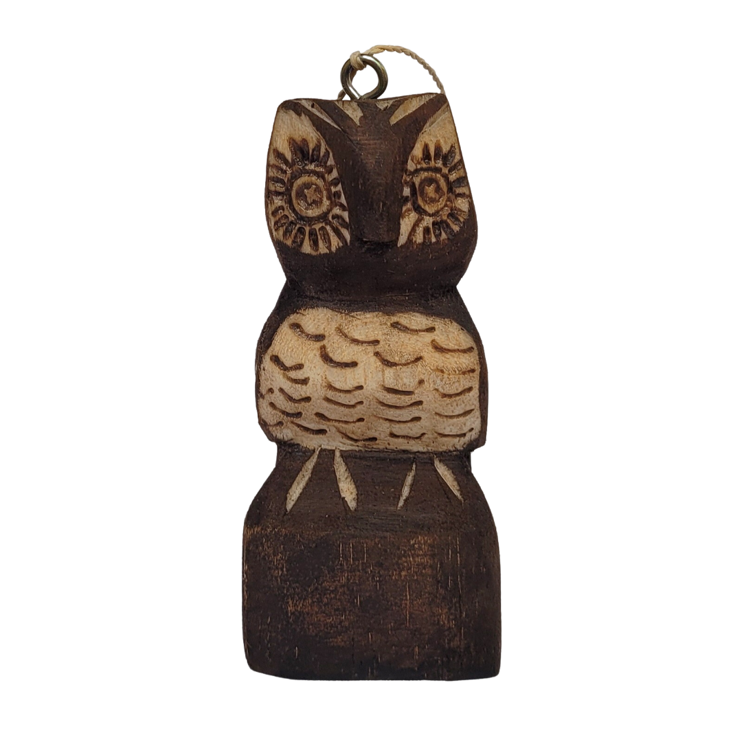 OWL BALSA WOOD FAIR -TRADE DECORATION - CARVED BY PERUVIAN AMAZON ARTISAN