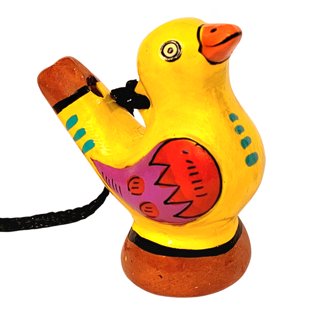 Colorful bird Ceramic water whistle from the Peruvian Amazon